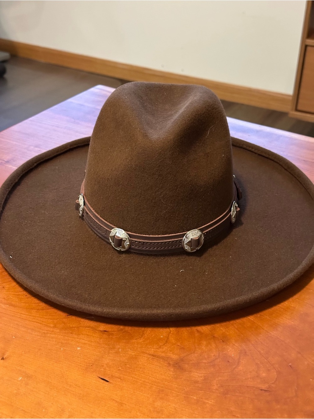 GIGI PIP Chocolate Brown Felt Amelia Widebrim with Concho Band